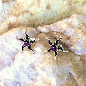Madagascar Garnet 925 sterling silver starfish studs